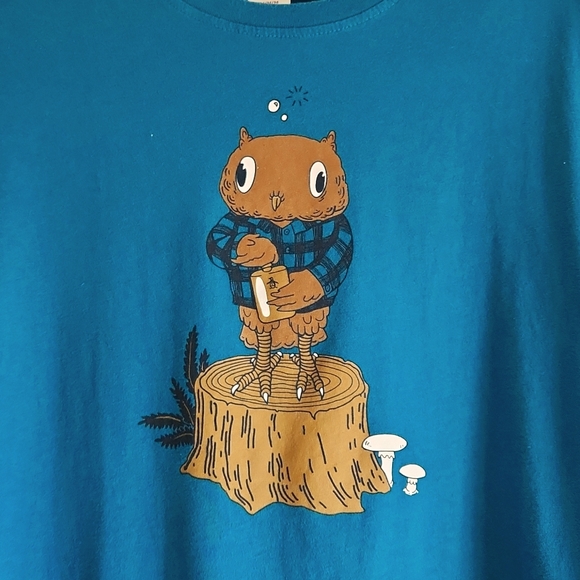 🐧Original Penguin🐧 Blue graphic tee Drunken Owl, size M - Picture 2 of 7